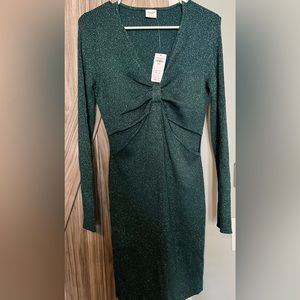 Long sleeve knot front mini sweater dress